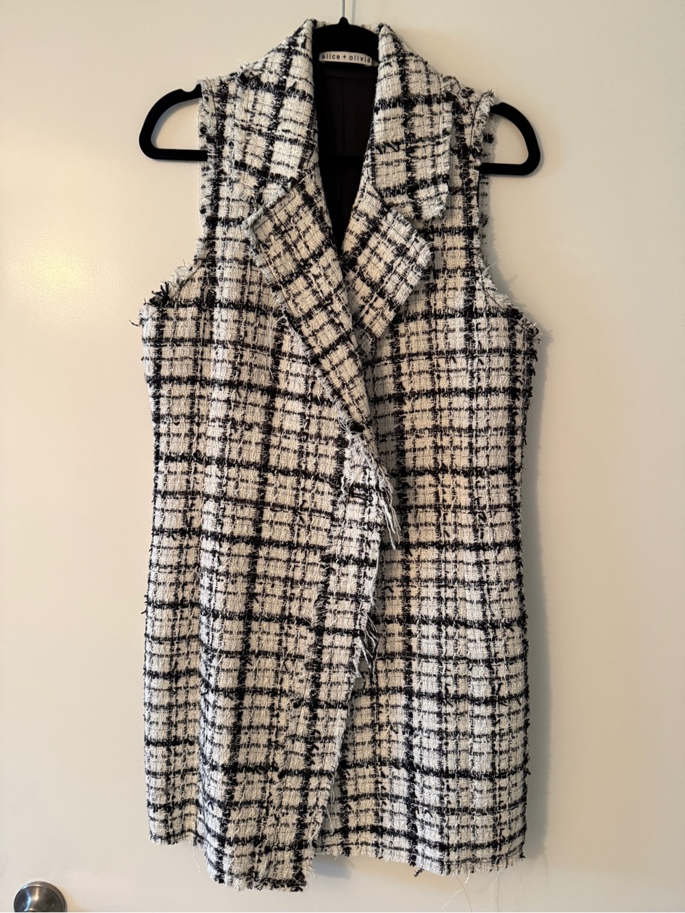 Alice + Olivia Black & White Tweed Sleeveless Long Vest